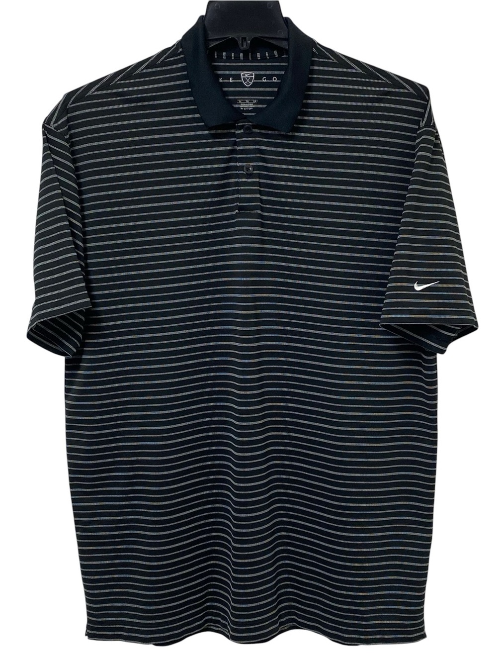 Nike Golf Fit Dry Polo Shirt Black White Pinstripe Performance Sporty Activewear